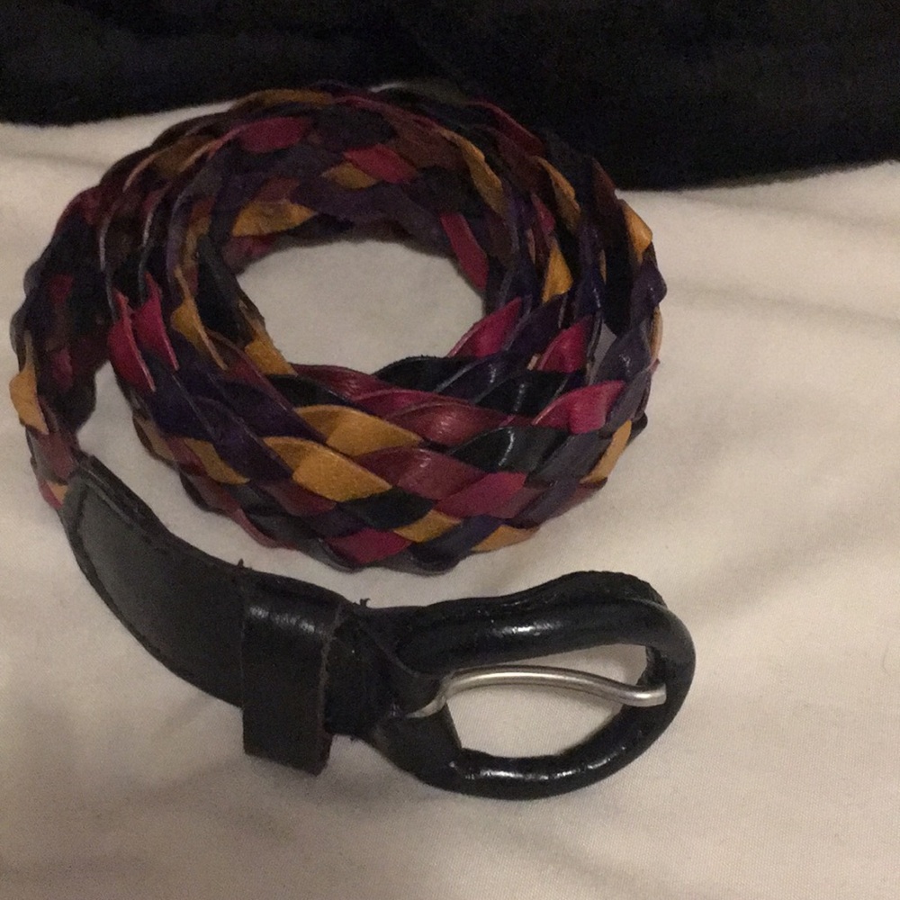 Genuine multi color burgundy pink red tan braided woman’s leather belt